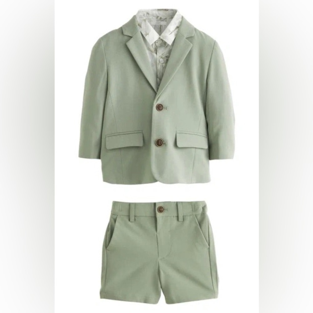 Next Toddler Boys Stylish Light Green Blazer Shirt and Shorts Set 3-4 years old